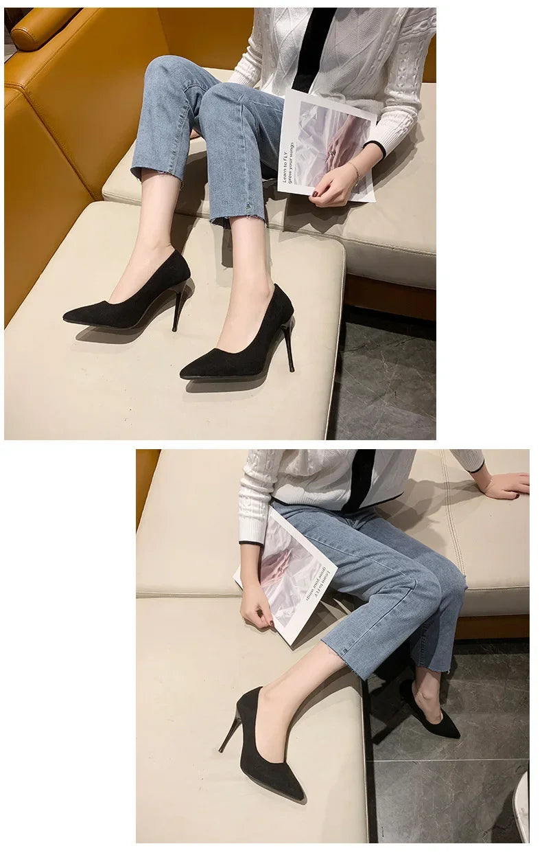Primavera y otoño nuevos tacones altos negros Mujer boca poco profunda puntiaguda delgada con temperamento Sexy Zapatos individuales Zapatos De Mujer