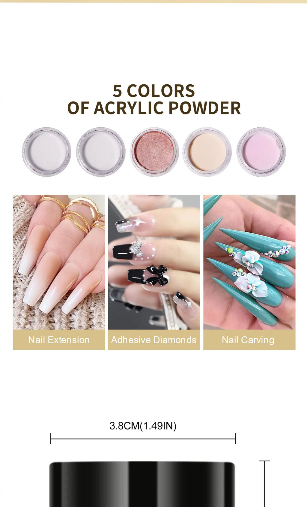 LIMEGIRL-polvo acrílico para uñas, 5 colores, profesional, rosa, claro, blanco, polímero desnudo para extensión de uñas, polvo fino de calidad para salón