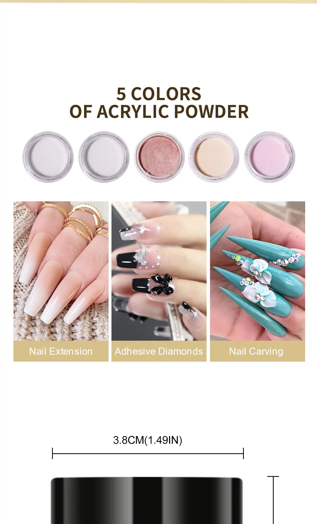 LIMEGIRL-polvo acrílico para uñas, 5 colores, profesional, rosa, claro, blanco, polímero desnudo para extensión de uñas, polvo fino de calidad para salón