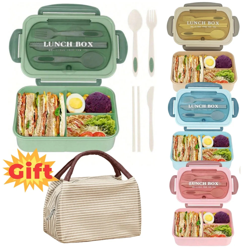 Fiambrera de 40,58 oz con utensilios y bolsa aislante, fiambrera Bento a prueba de fugas con 3 compartimentos para estudiantes y trabajadores, preparación de comidas saludables