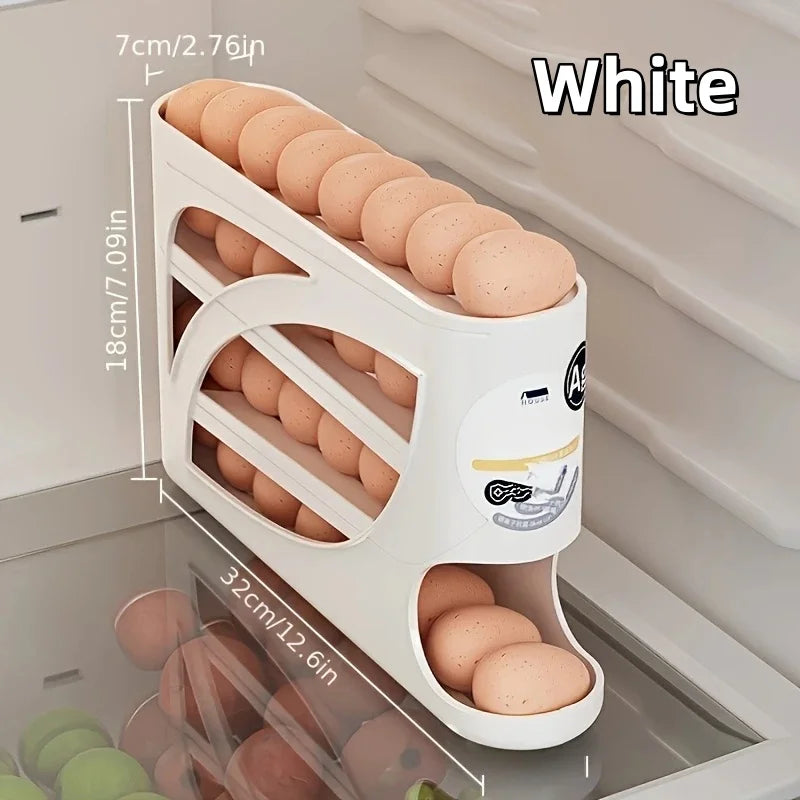 Contenedor de almacenamiento de huevos rodante de 3 niveles para refrigerador, estante organizador de 24 huevos, caja de almacenamiento de cocina y nevera de gran capacidad