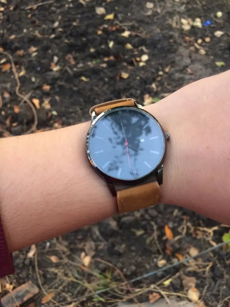 Reloj de pulsera de cuarzo analógico Simple para hombre, caja de Metal a la moda, relojes para hombre, cinturón de cuero, reloj informal de negocios para hombre, relojes masculinos