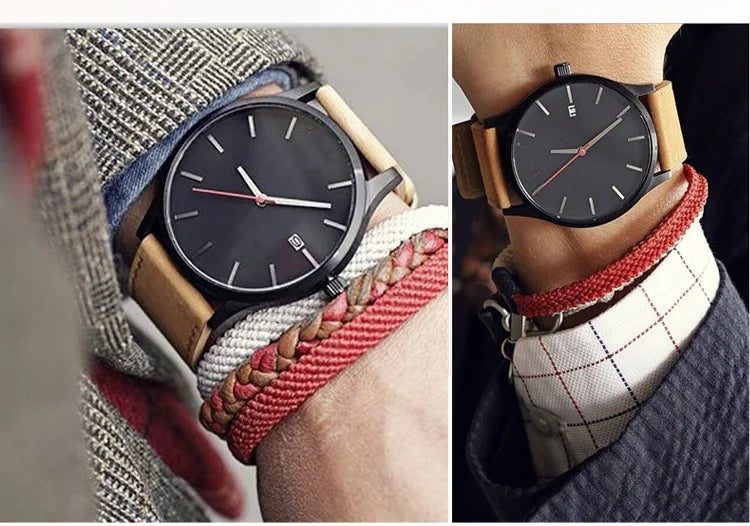 Reloj de pulsera de cuarzo analógico Simple para hombre, caja de Metal a la moda, relojes para hombre, cinturón de cuero, reloj informal de negocios para hombre, relojes masculinos