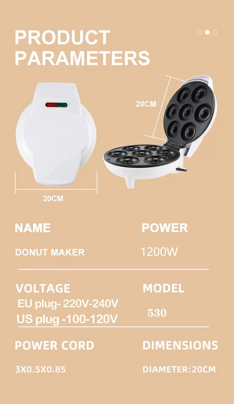 Mini máquina para hacer rosquillas, superficie antiadherente para niños, desayuno, aperitivos, postres, hace 7 donuts, electrodomésticos de Color blanco