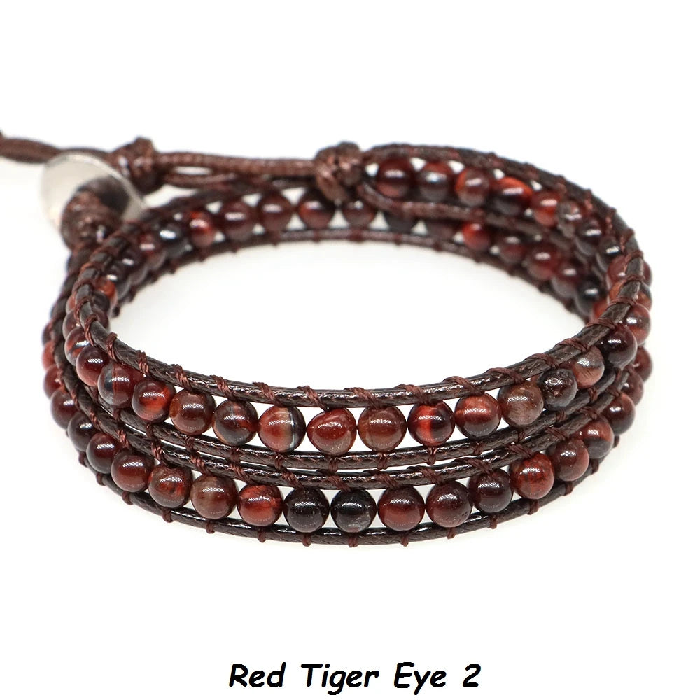 Pulsera de cuentas bohemias de piedra Natural, lapislázuli, 2 hebras, brazalete tejido de cuerda de cuero multicapa para mujeres y hombres, regalo de joyería