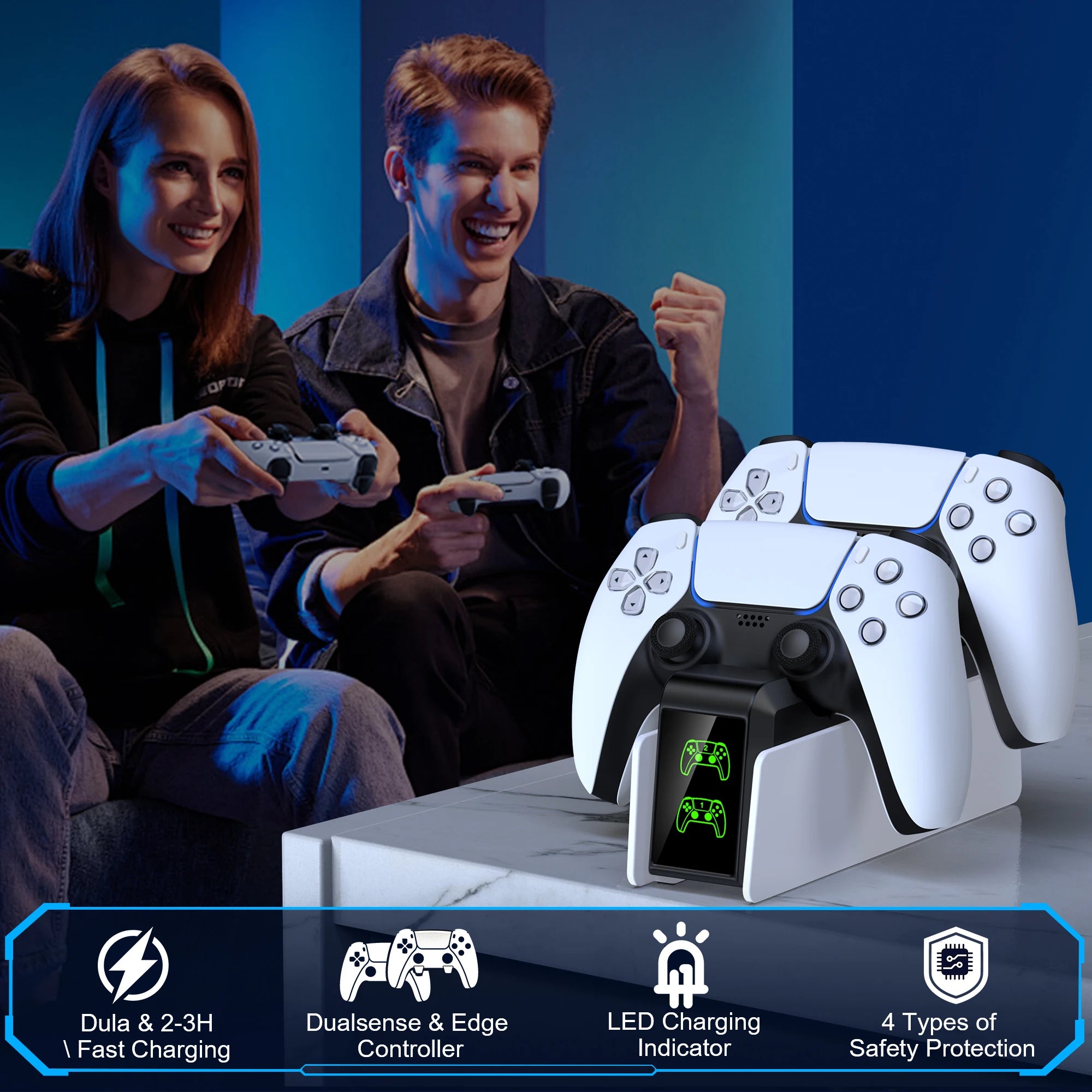 Para cargador de controlador PS5, estación de carga DualSense, soporte de cargador de base de carga Dual para controlador de juego inalámbrico PlayStation5