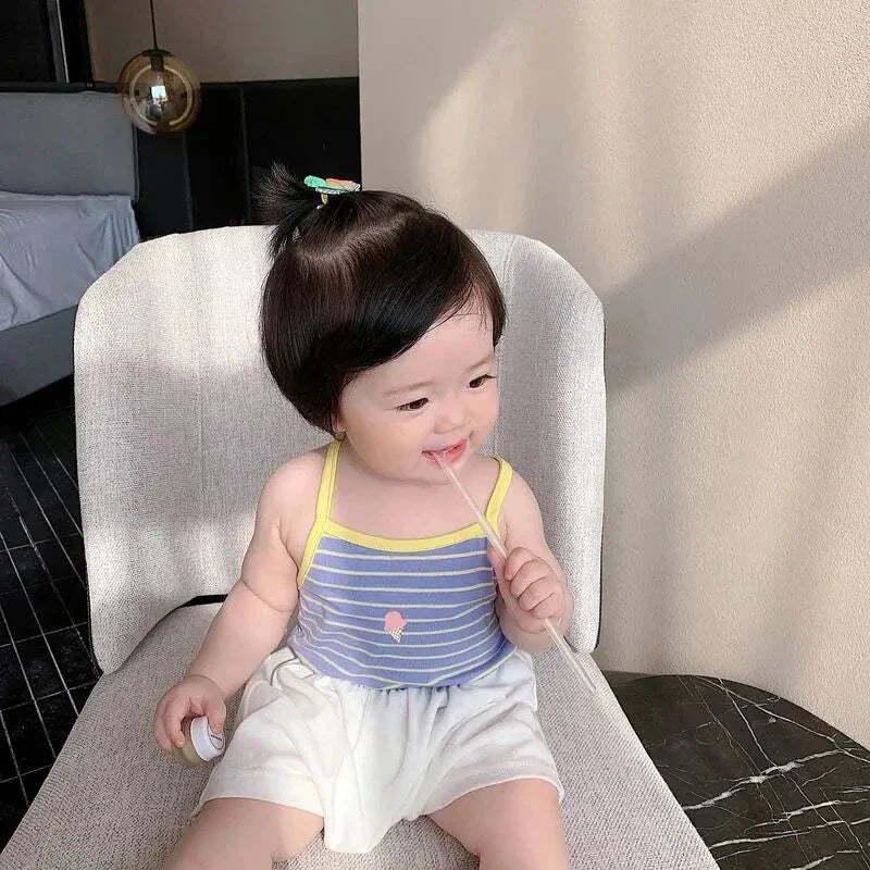 Ropa de verano para niños, camiseta sin mangas bonita de dibujos animados para niñas, chaleco informal coreano, camiseta bonita y dulce, disfraz para niñas 2024