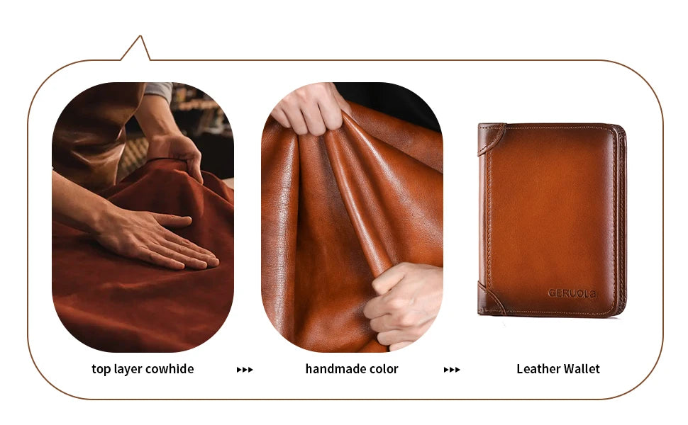 GERUOLA Cartera delgada de cuero genuino con protección RFID para hombre, tarjetero multifuncional para identificación y tarjeta de crédito, color marrón oscuro con adornos