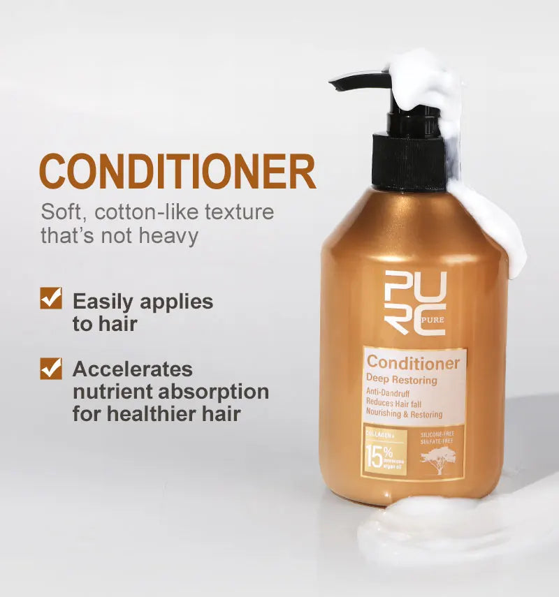 PURC-tratamiento para el cabello dañado, aceite de argán marroquí, aminoácido, queratina, suavizante, champú sin sulfato, acondicionador, juego de cabello para coche