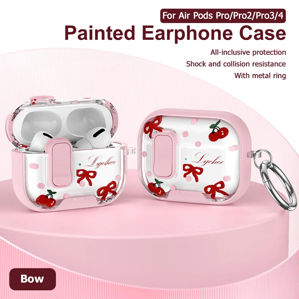 Funda transparente de cristal para auriculares Bluetooth inalámbricos para Airpods 4 Pro 2 3 2 y funda de TPU transparente cubierta de caja de bloqueo de interruptor con gancho