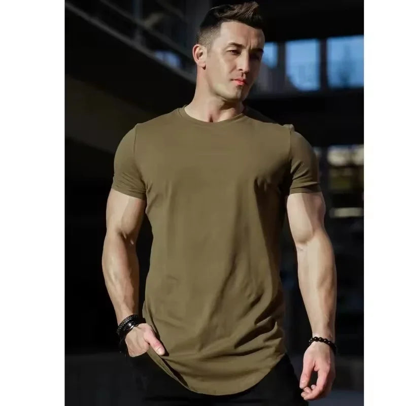 Camiseta de entrenamiento muscular, camiseta de manga corta de entrenamiento de verano para hombre, camiseta de fitness de algodón de alta calidad para hombre, camisetas de color sólido para gimnasio