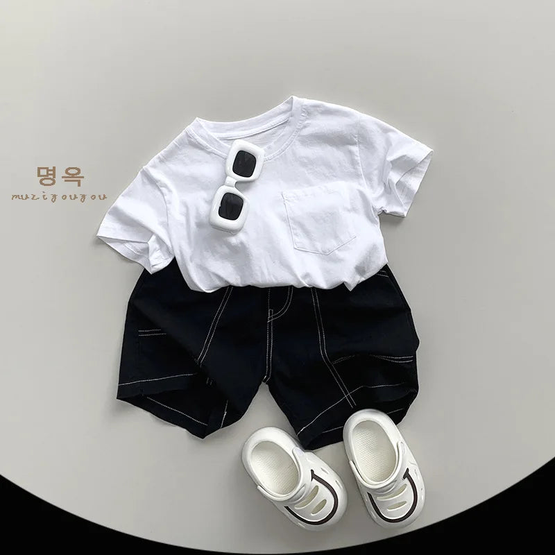 NOVEDAD DE VERANO 2025, pantalones cortos sueltos para niños, pantalones casuales sólidos para bebés, pantalones cortos casuales de algodón para niños y niñas, pantalones medios para niños, ropa para niños