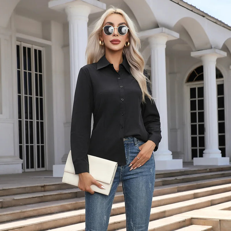 Blusa Elegante de Gasa con Botones para Mujer, Camisa Informal de Manga Larga con Cuello Camisero para Primavera y Verano, Blusa Tipo Túnica para Oficina