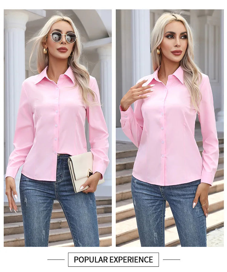 Blusa Elegante de Gasa con Botones para Mujer, Camisa Informal de Manga Larga con Cuello Camisero para Primavera y Verano, Blusa Tipo Túnica para Oficina
