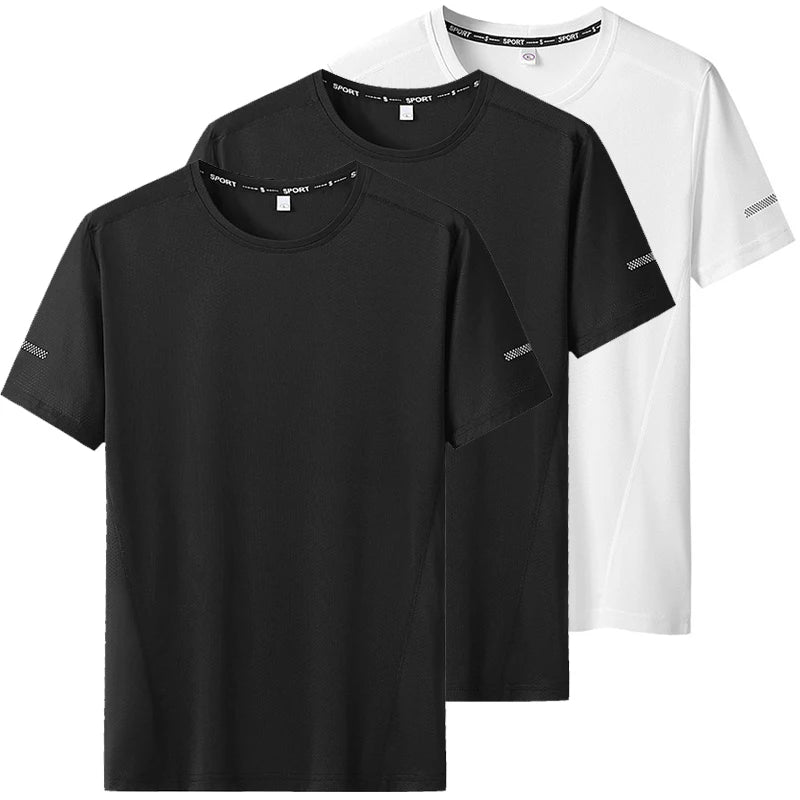 Camiseta deportiva de verano para hombre, camisetas de secado rápido de talla grande 6XL/7XL, camiseta de manga corta con cuello redondo de gran tamaño para Fitness y correr, 3 uds.