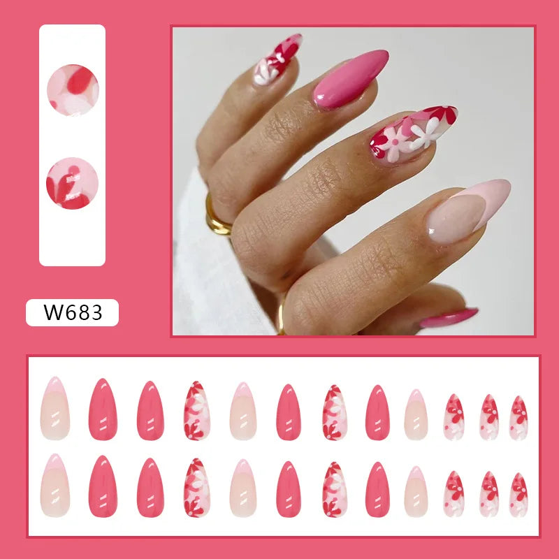 Dulce francés 24 Uds. De uñas postizas degradadas rosas, manicura de dedos artificiales brillantes, uñas postizas reutilizables para mujeres