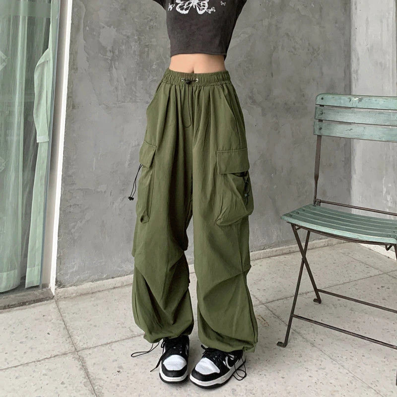 New In Women's Sweatpants Casual Matching Wide Leg Pant Chic Sportswear Loose Cargo Pants Drawstring Joggers Baggy Streetwear