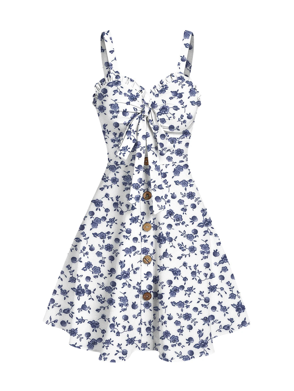 Dressfo 2025 Vestido veraniego con estampado floral para mujer, vestido de fiesta en el jardín, minivestido con lazo y volantes para verano