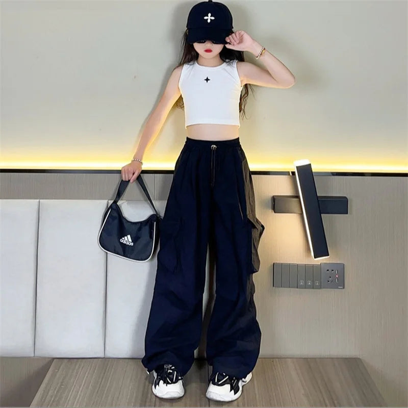 Pantalones Jogger Holgados para Niñas, Pantalones Cargo Casuales Rectos para Adolescentes, Pantalones de Moda para Niños con Bolsillos, Ropa Urbana para Niños Grandes de 5 a 14 Años