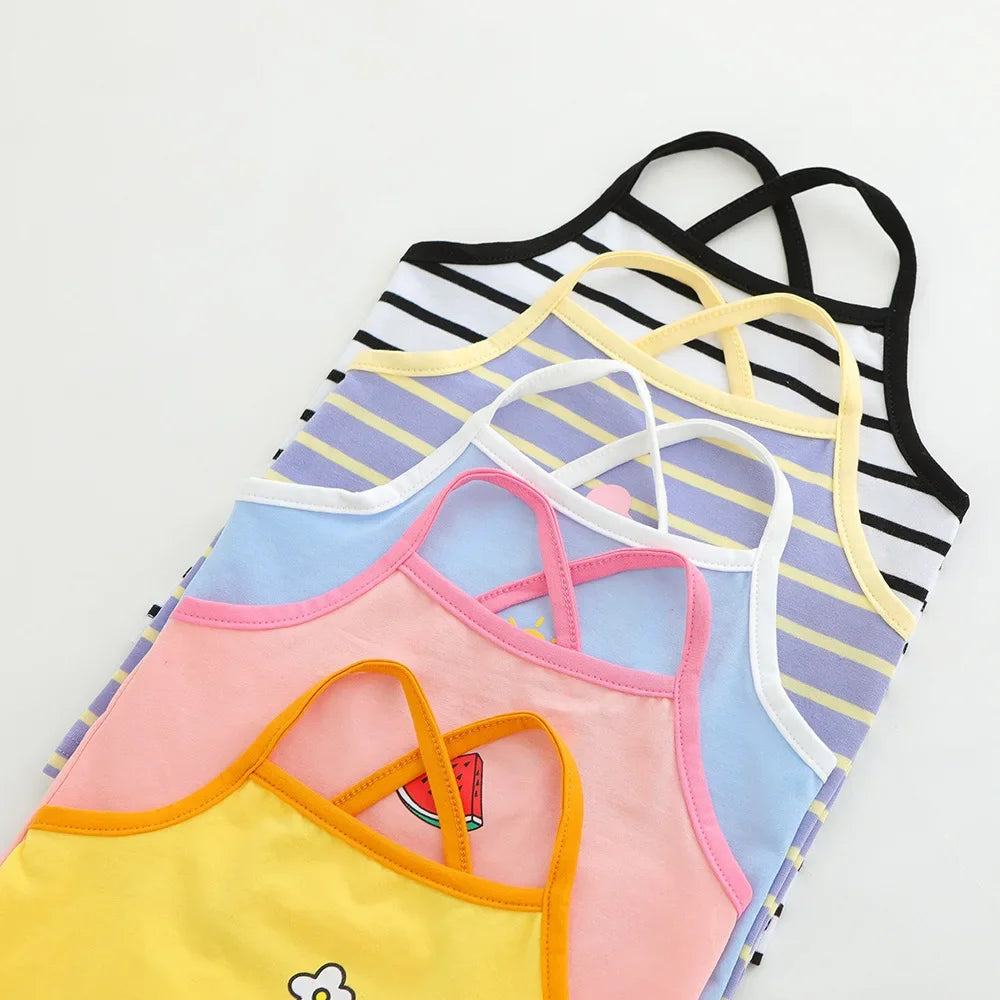 Ropa de verano para niños, camiseta sin mangas bonita de dibujos animados para niñas, chaleco informal coreano, camiseta bonita y dulce, disfraz para niñas 2024
