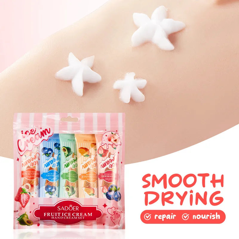 5 unids/set SADOER helado de frutas crema de manos hidratante nutritivo brillo cremas de manos hidratantes productos para el cuidado de la piel