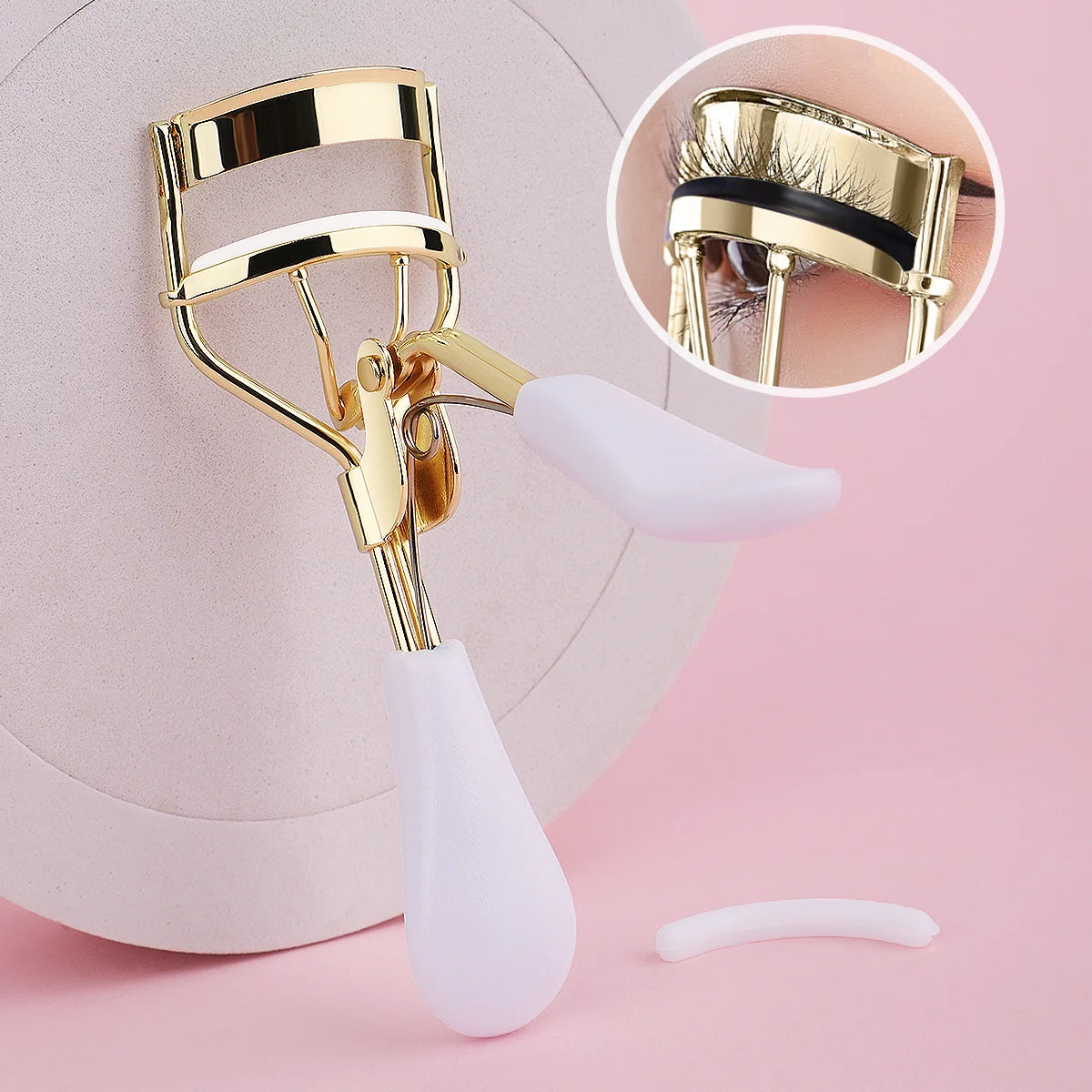 1 rizador de pestañas portátil negro, rizador de pestañas de acero inoxidable que forma duradera, adecuado para levantamiento de pestañas femeninas, pestañas