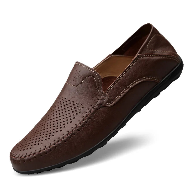 Zapatos de hombre de cuero genuino, mocasines formales informales de marca de lujo para hombre, mocasines italianos transpirables sin cordones, zapatos náuticos de talla grande