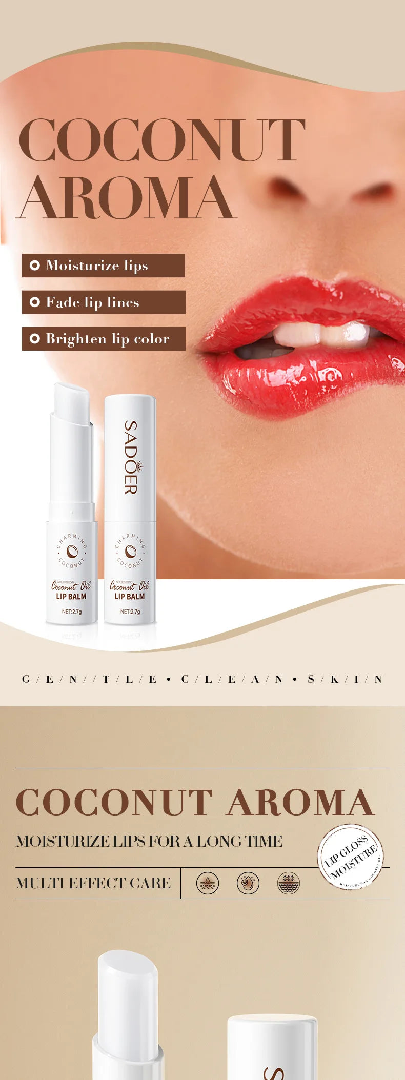 Bálsamo labial de coco - Nutrimento y humedad duraderos para hombres y mujeres - Bálsamo labial para el cuidado diario