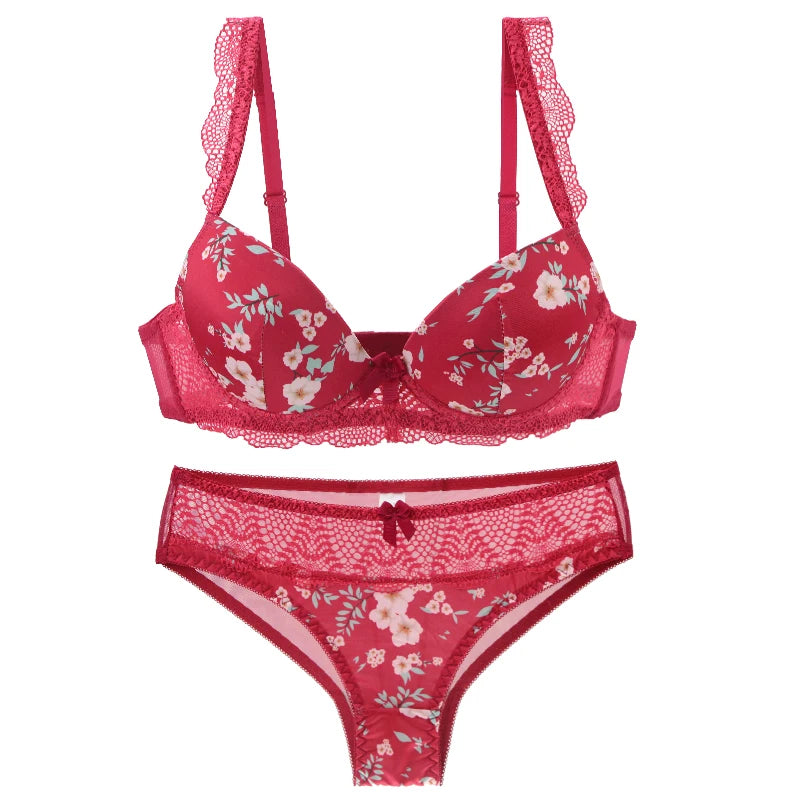 Conjunto de sujetadores sexys para mujer, ropa interior Floral con lazo de copa BCDE grande, negro, Beige, azul, rojo, blanco, lencería de encaje, novedad de 2023