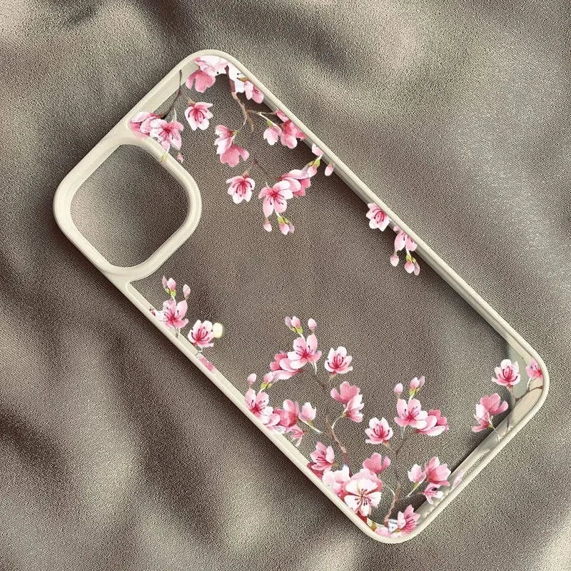 Funda de teléfono con flor de Magnolia rosa para iPhone 17 16 15 14 11 13 12 Pro Max 7or 8 SE 17Air Plum Blossom, cubierta dura transparente a prueba de golpes