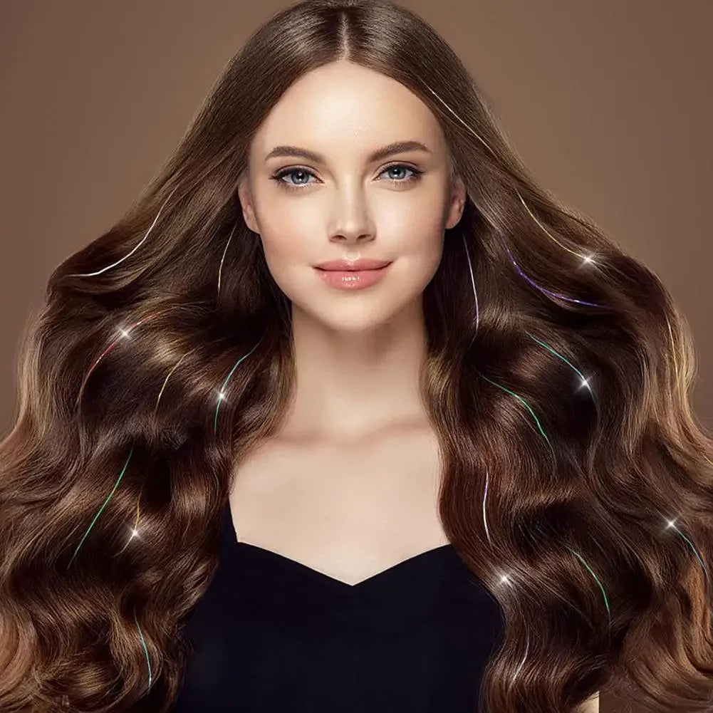 6 uds 50cm chispeantes pelo brillante oropel extensiones de cabello oropel extensiones de Clip de pelo sintético mujeres para tocado trenzado