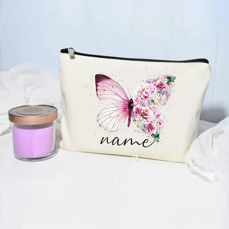 Bolsa de maquillaje de mariposa, billetera personalizada con nombre, almacenamiento de lápiz labial cosmético para mujer, regalo para amantes de las mariposas, minimonedero de moda