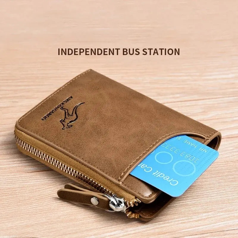 Cartera para hombre, tarjetero de cuero, monedero con cremallera, carteras de lujo para hombre, monederos con protección RFID, cartera Masculina de lujo