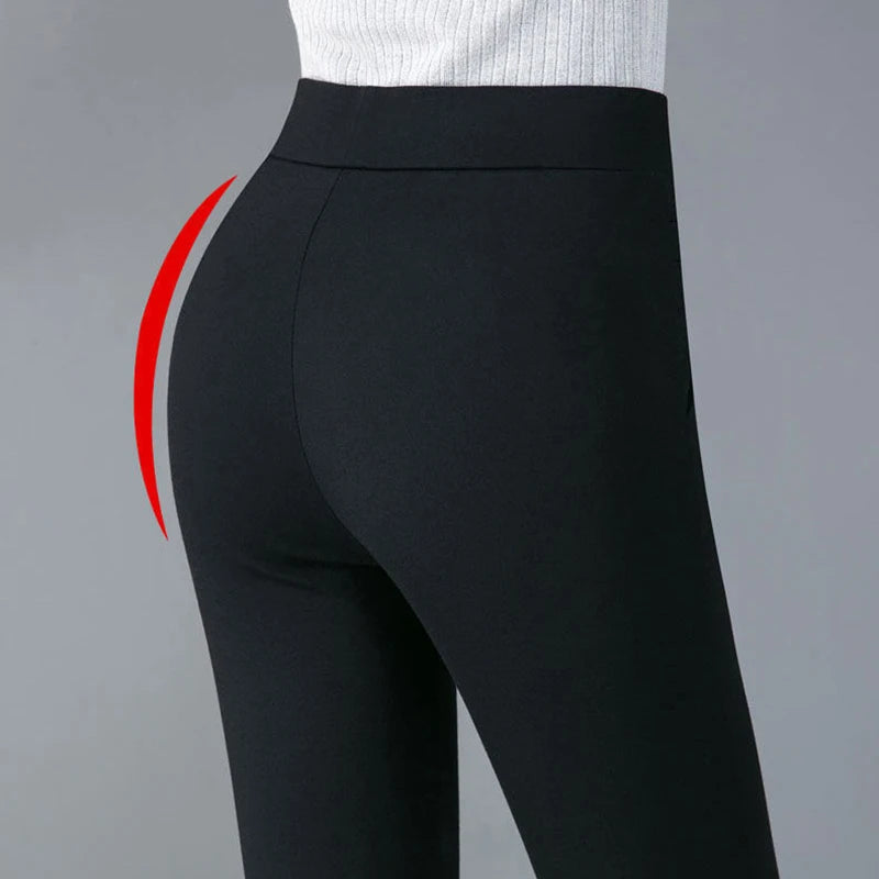 Pantalones de talla grande para mujer, ropa básica de lana para oficina, pantalones pitillo térmicos gruesos y finos, Otoño e Invierno 2024