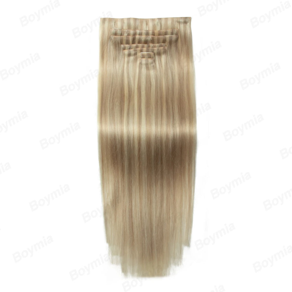 Human Hair Invisible PU Clip In Extensions Injected PU Tape Weft 7Pcs/set 12-24inch 100G 120G Clip On Hair Comfortable Wear