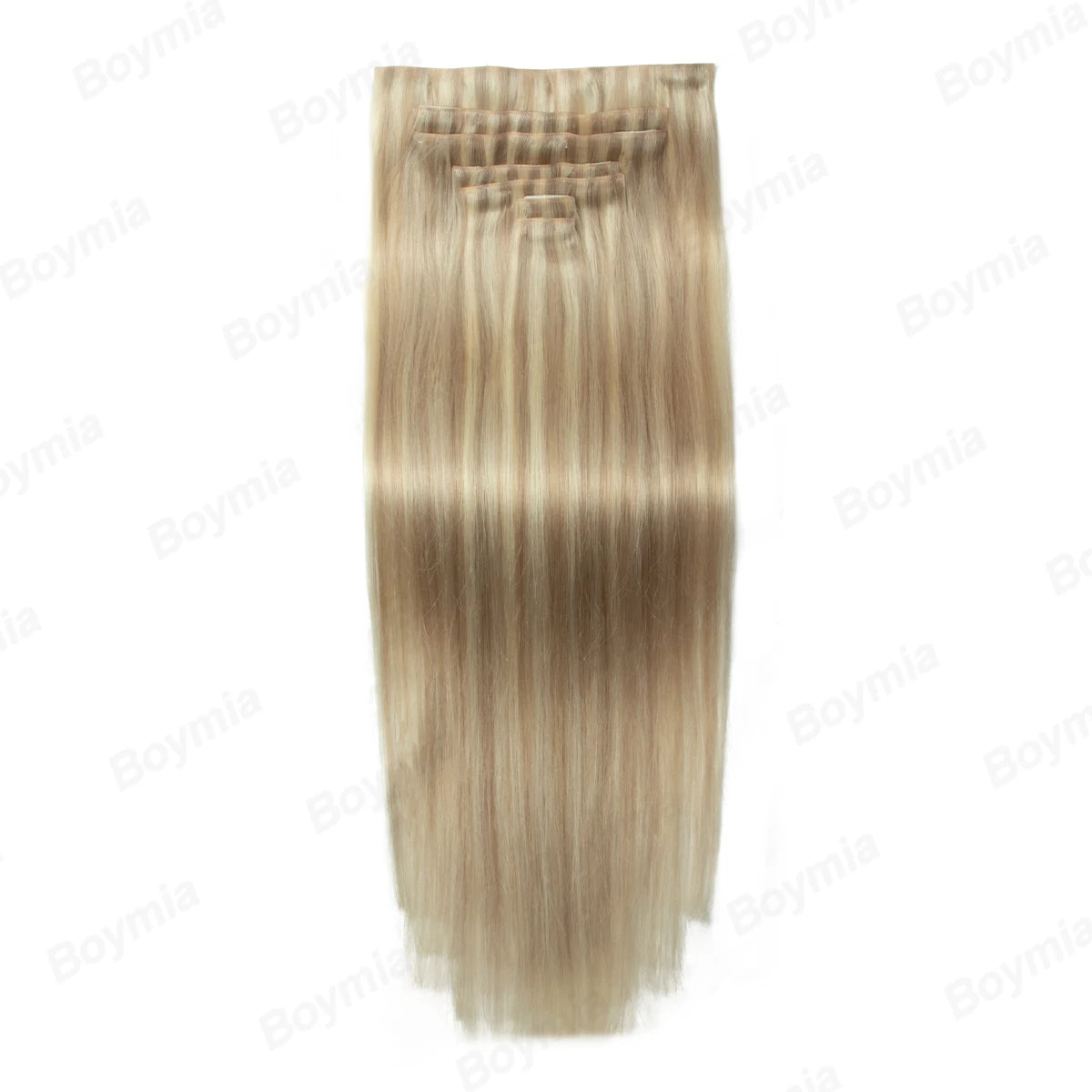 Human Hair Invisible PU Clip In Extensions Injected PU Tape Weft 7Pcs/set 12-24inch 100G 120G Clip On Hair Comfortable Wear