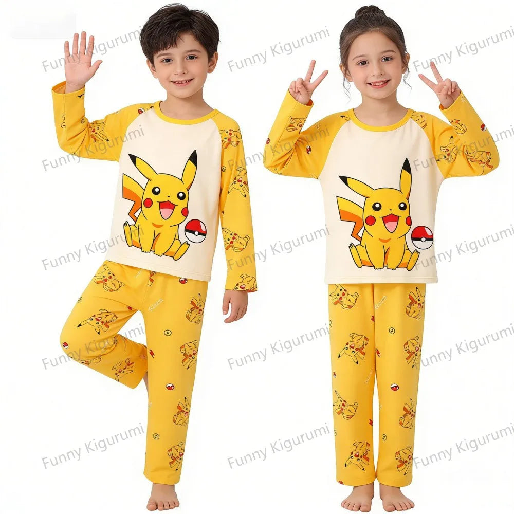 Pijamas de dibujos animados para niños de 3 a 5, 7, 9, 11 y 13 años, conjuntos de ropa para el hogar para niños, pijamas de Pikachu de manga larga para niñas, ropa de descanso para adolescentes