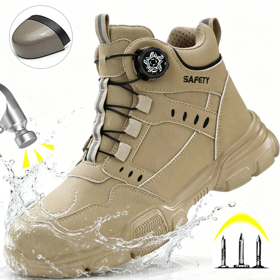 Botas de Trabajo de Seguridad con Punta de Acero para Hombre, Anti-aplastamiento, Resistentes a Pinchazos, con Entresuela de Kevlar, Impermeables, Ligeras, con Hebilla Giratoria