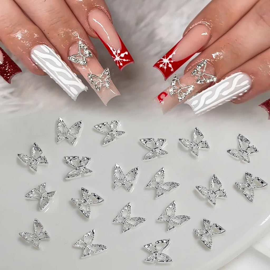 20 piezas de diamantes de imitación de mariposa de aleación para uñas, arte de uñas estereoscópico 3D, accesorios de diseño de manicura DIY de lujo