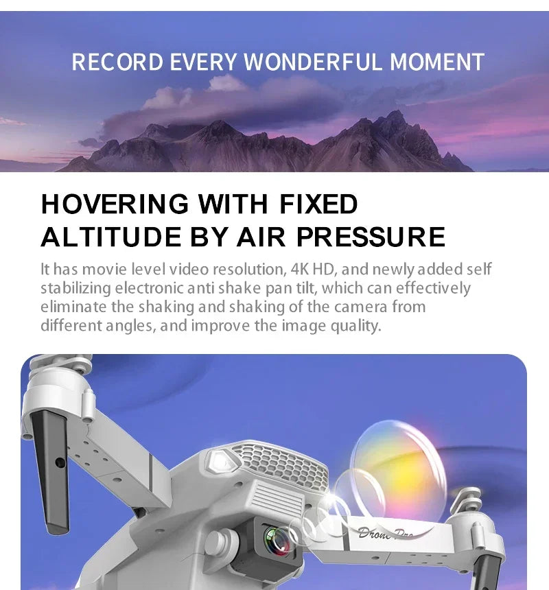 Dron plegable inteligente E88 Pro, compatible con conmutación de cámara simple/doble, calidad de imagen de 4K + disparo gran angular, WiFiDirect Real-Tim