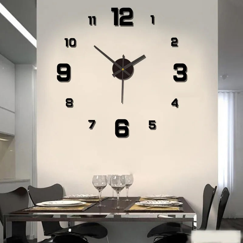 Reloj colgante de pared DIY sin marco creativo 3D, pegatinas de pared, reloj Digital silencioso para el hogar, decoración de pared para sala de estar y oficina