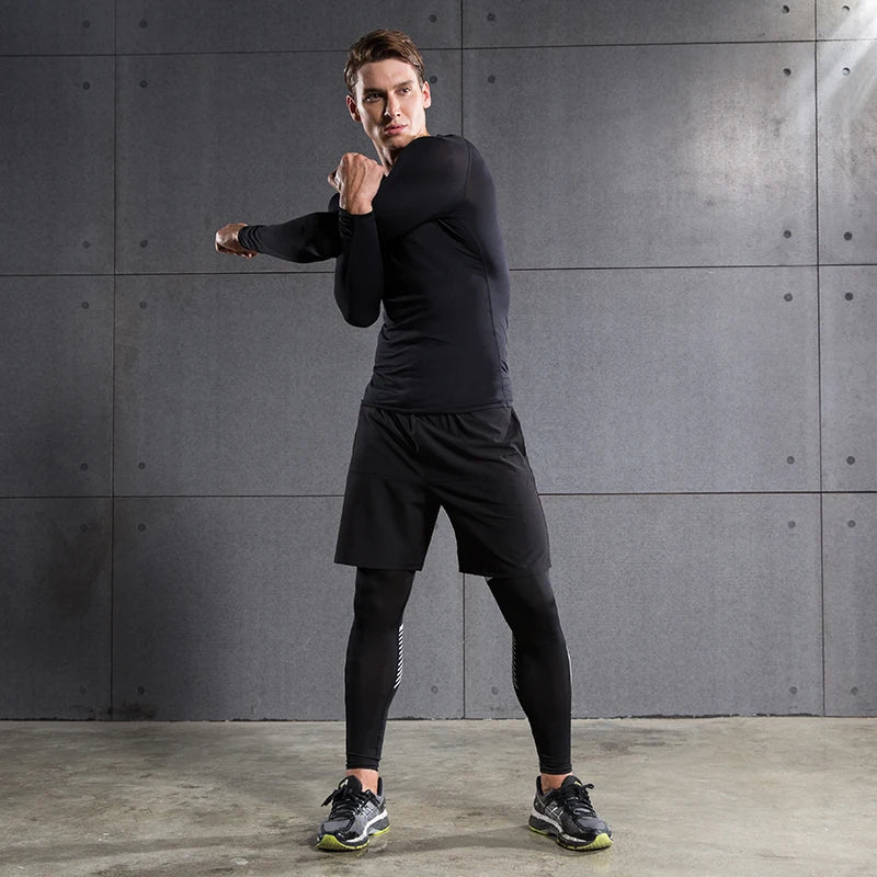 Camiseta de compresión para correr para hombre, camiseta de manga larga para hombre, ropa de gimnasio, ropa deportiva de secado rápido, camiseta de Fitness, camiseta de entrenamiento muscular