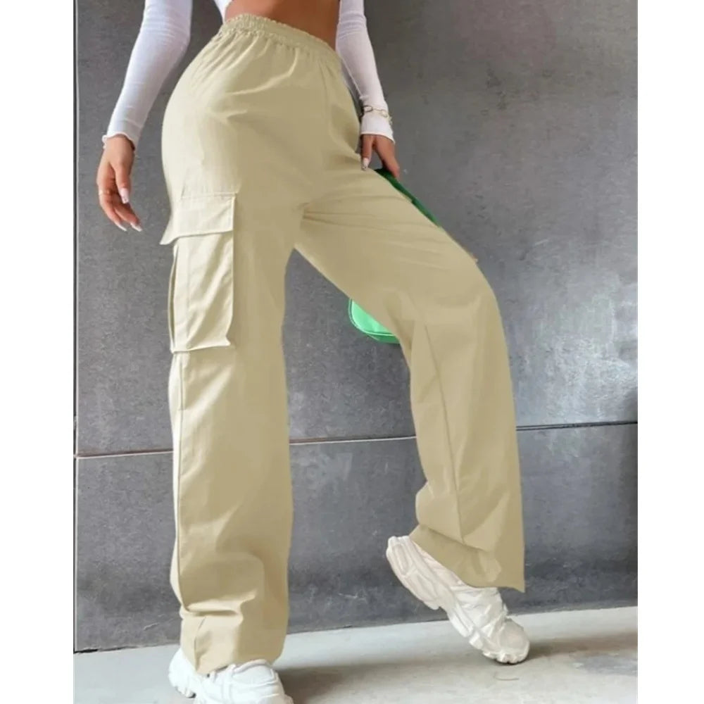 New In Women's Sweatpants Casual Matching Wide Leg Pant Chic Sportswear Loose Cargo Pants Drawstring Joggers Baggy Streetwear