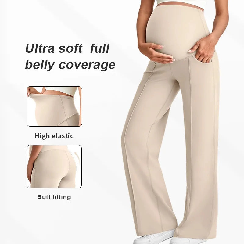 Pantalones rectos de maternidad de talla grande 2026 Otoño Invierno pantalones de pierna ancha de cintura alta para mujeres embarazadas ropa exterior pantalones sueltos Premama