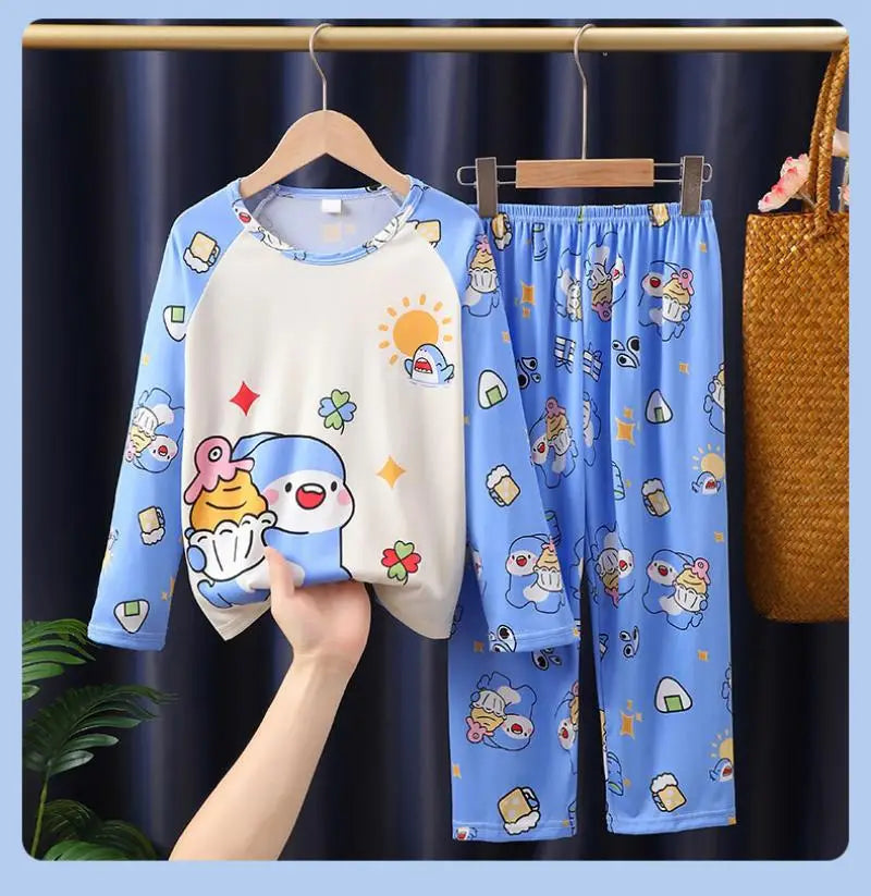Anime 2 uds crayón de dibujos animados Shin-Chan pijamas para niños pantalones de manga larga conjunto Kawaii niñas lindo Casual ropa de dormir suelta