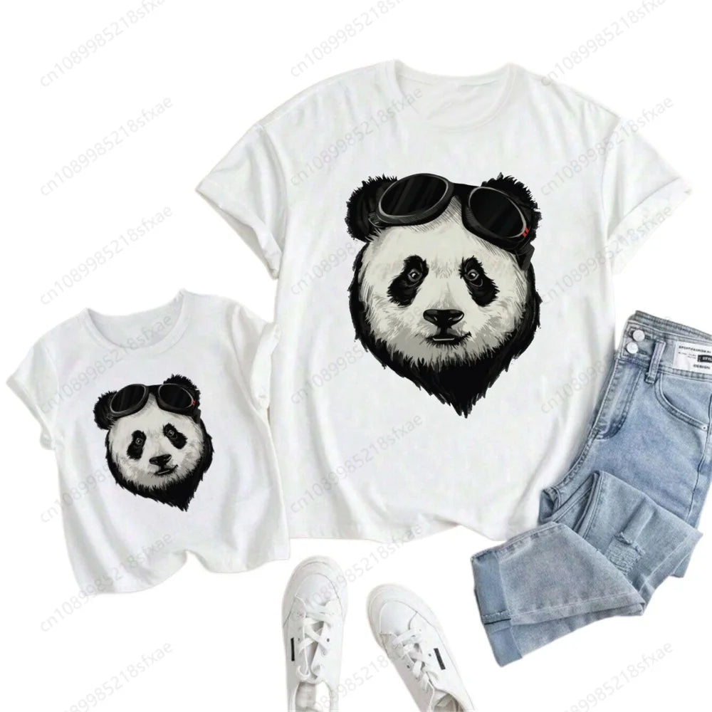 Camiseta de verano para niños y niñas, ropa blanca con Panda de dibujos animados