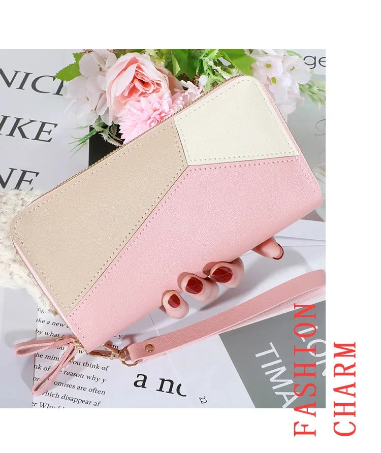 Cartera larga para mujer, monederos con borlas, tarjetero, billeteras con doble cremallera, bolso de mano de cuero Pu, bolso de lujo para dinero y teléfono