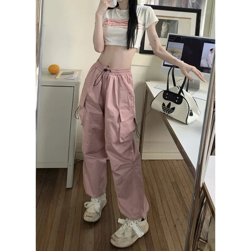 New In Women's Sweatpants Casual Matching Wide Leg Pant Chic Sportswear Loose Cargo Pants Drawstring Joggers Baggy Streetwear
