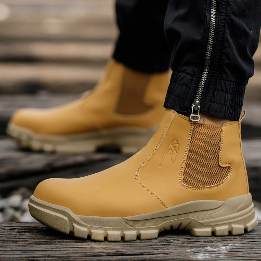 Botas de trabajo de seguridad impermeables para hombre, zapatos con punta de acero, botas tácticas de senderismo y aventura al aire libre, antiimpacto y antipinchazos