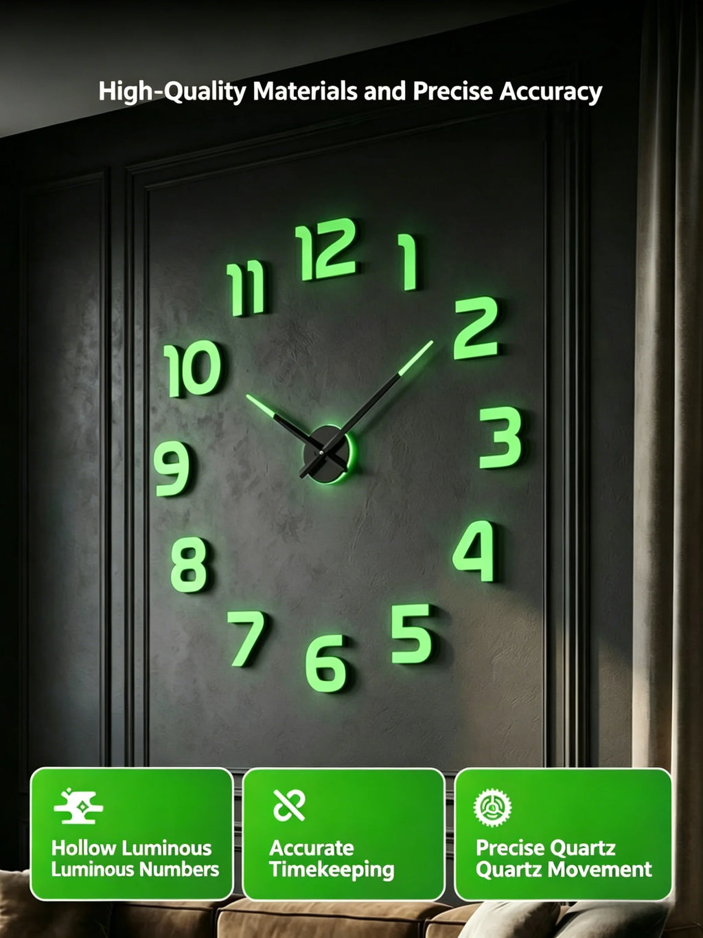 Reloj de pared grande 3D, relojes de pared clásicos luminosos, reloj Digital DIY, relojes de pared, pegatinas, reloj silencioso para el hogar, mesa de salón
